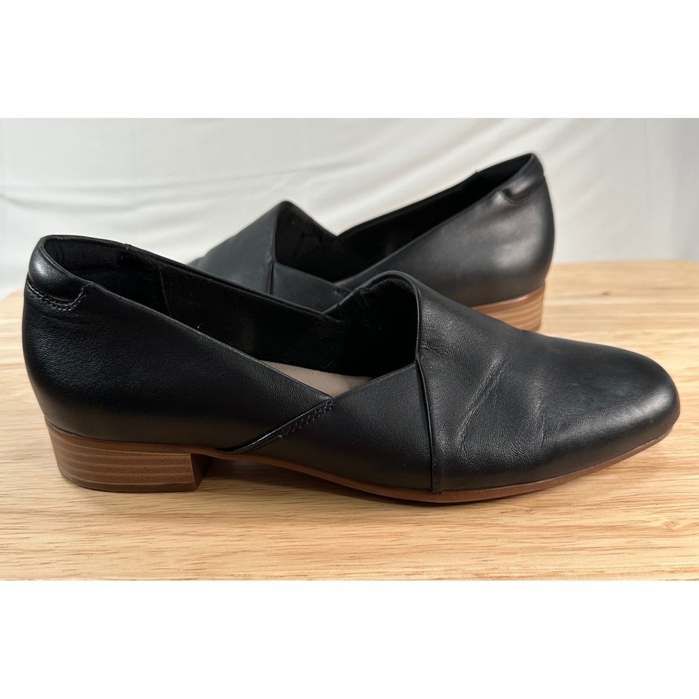 Clarks Collection Womens Juliet Palm Leather Shoes 8M Slip On Black Comfort